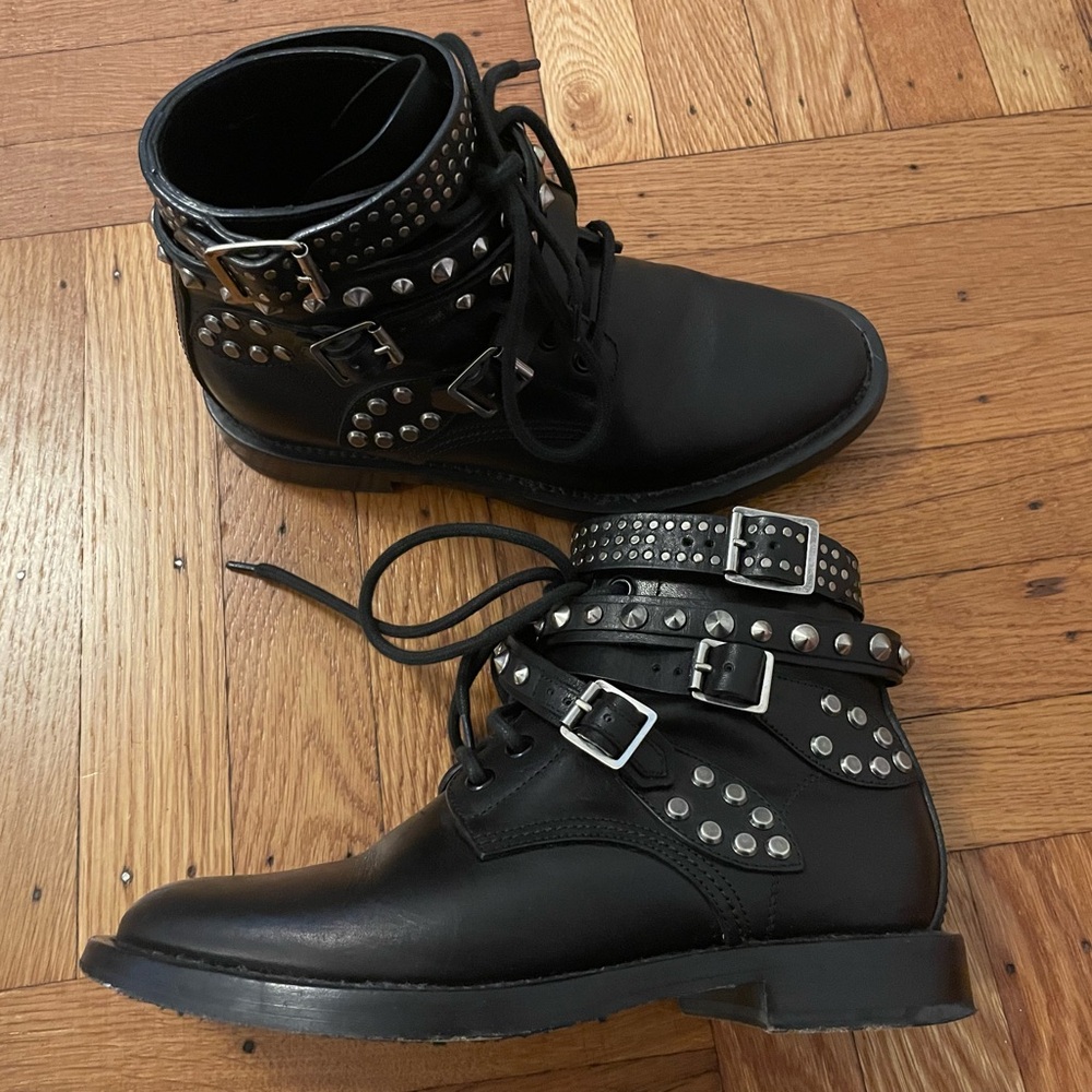 Saint Laurent size 6 /36 black studded combat boots